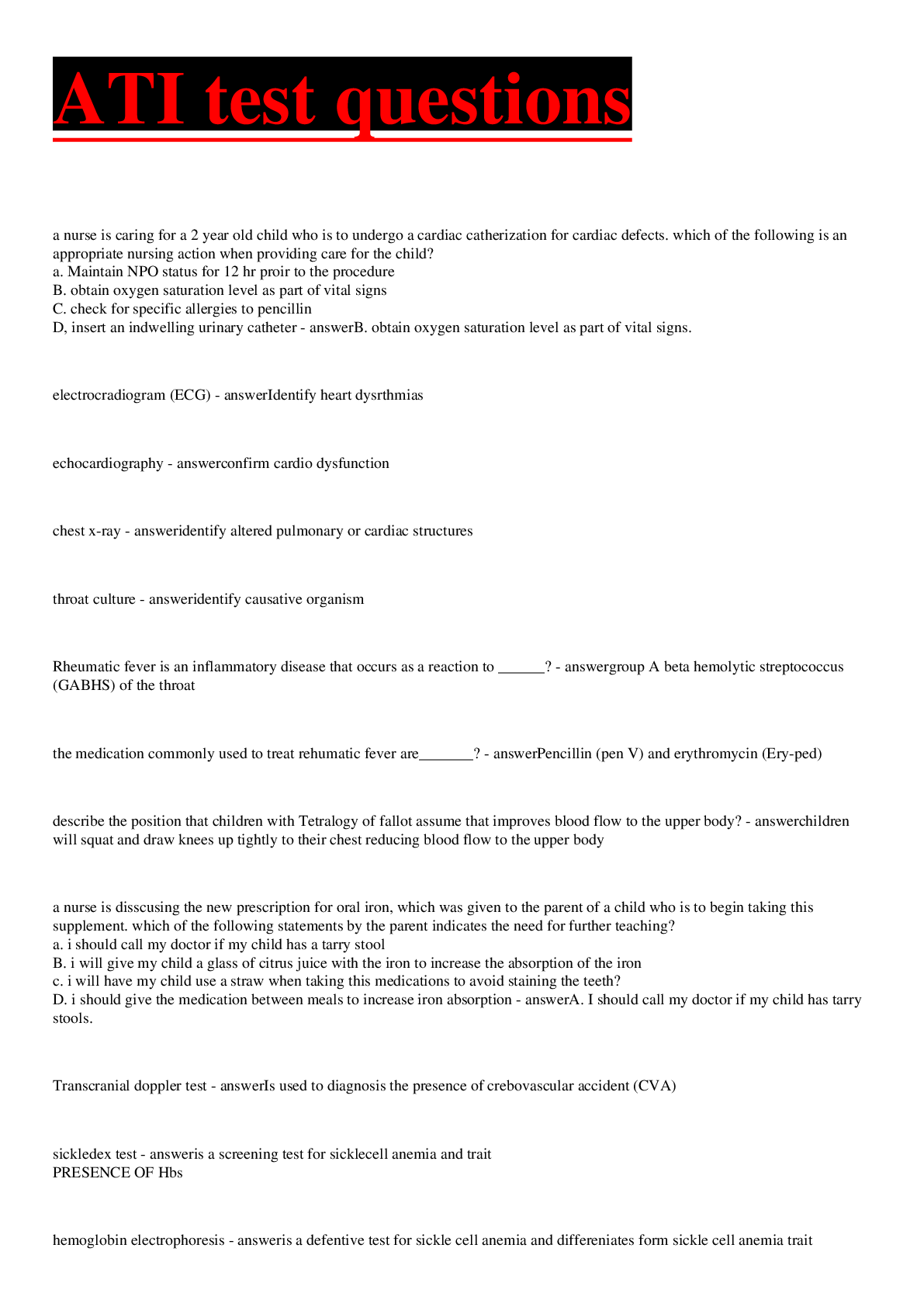 ATI test questions and answers 2022 Browsegrades